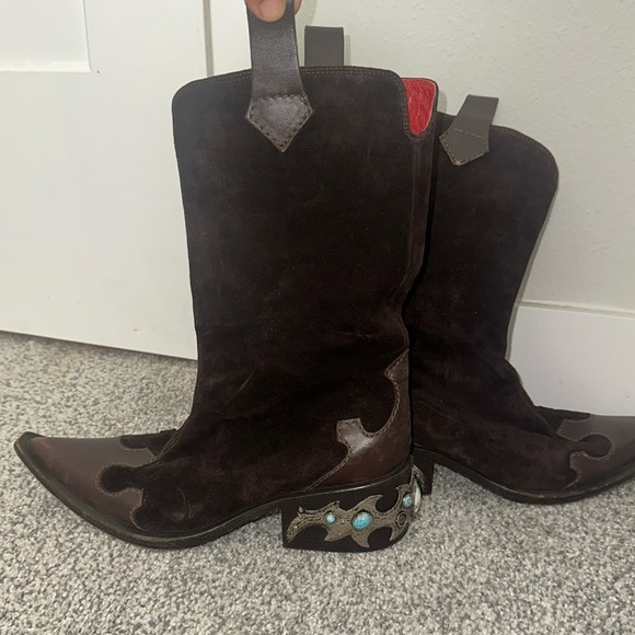 Vintage Guiseppe Zanotti Turquoise & Silver
Brown Suede Cowboy Boots size 8 - Picture 2 of 11